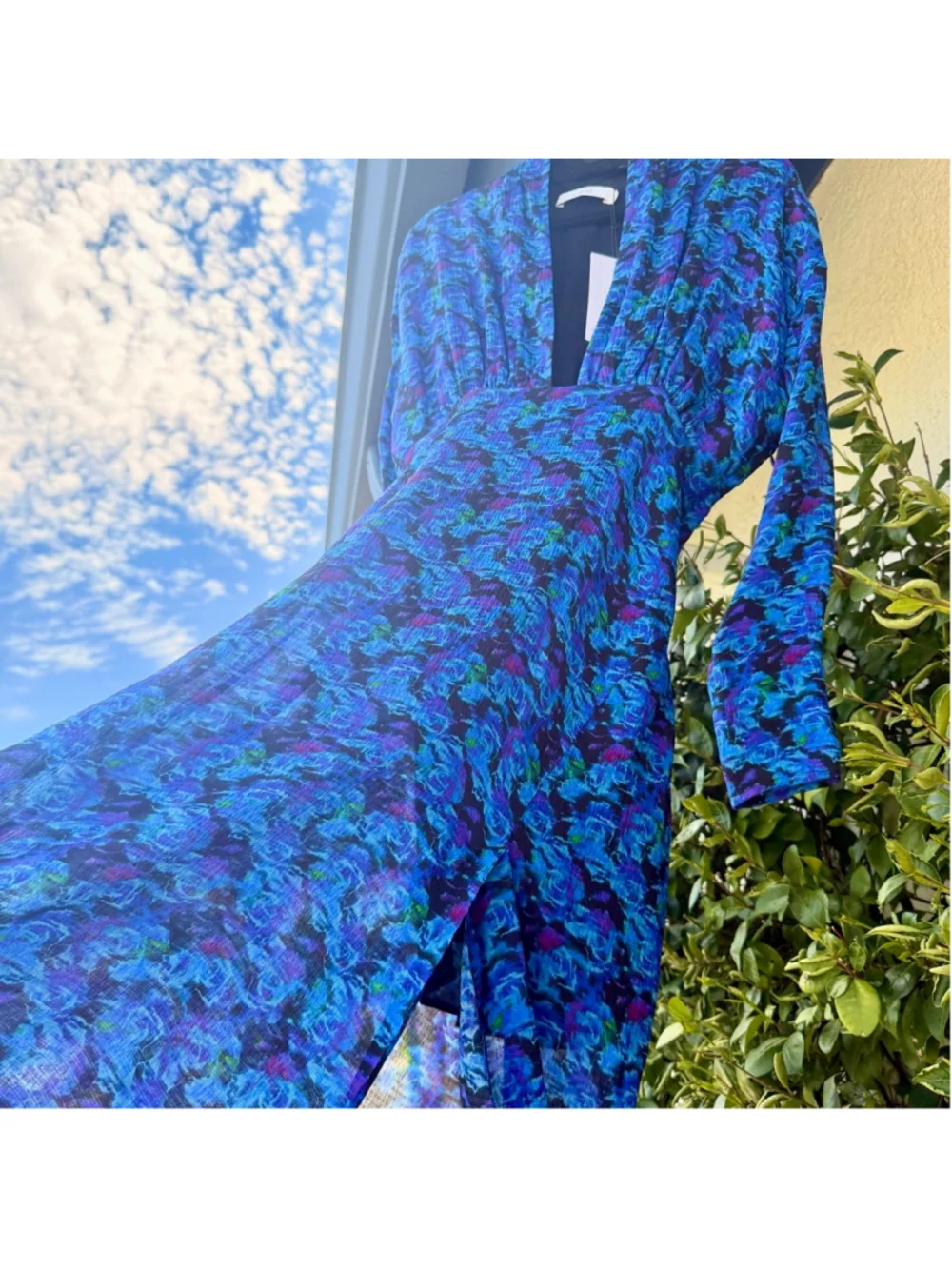 IRO Nollie Dress Blue Purple Floral Long Sleeve Maxi Size 34 US 2 4 XS Small NWT